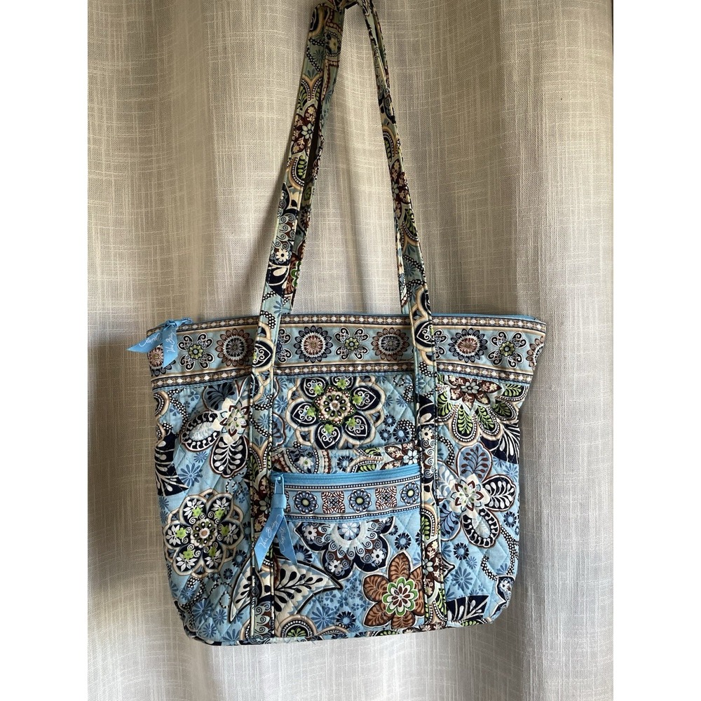 Vera Bradley Quilted Tote Bag Blue Floral Medallion Retired Pattern Purse